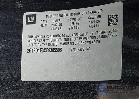 2015 Chevrolet Camaro 1Lt из США, поврежденный, VIN 2G1FD1E3XF9305598